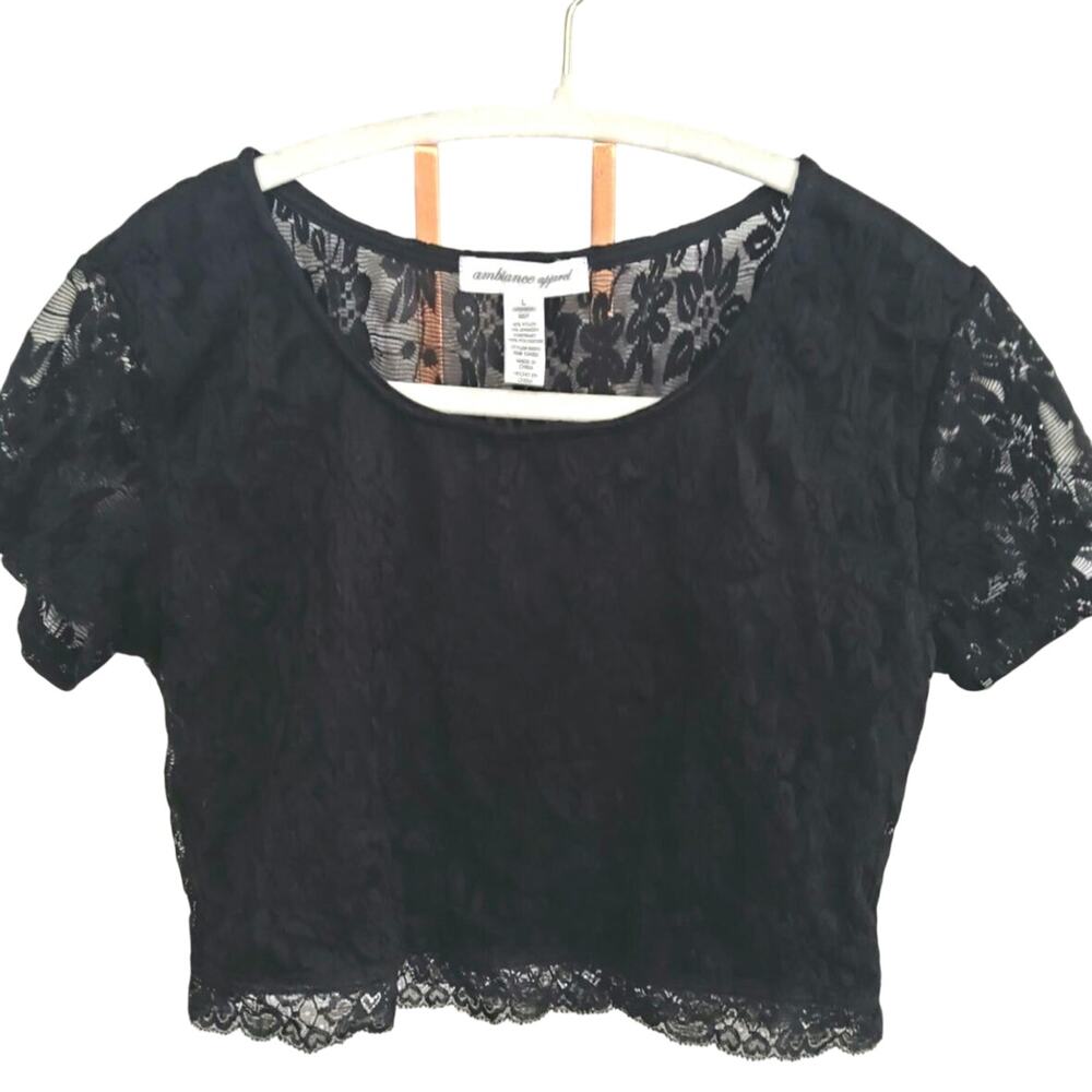 Goth Glam Black lace Whimsigoth sheer crop top lined tank Dark Fairy Sz L